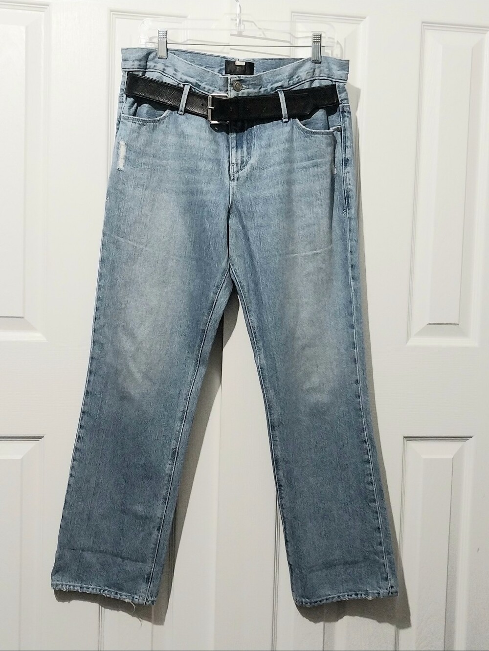 RtA Dexter Belted Distressed High Rise Jeans, Size M